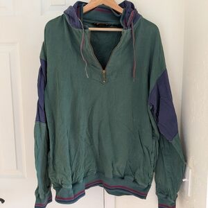 Vintage Eddie Bauer Men's Green/Blue Quarter Zip Pullover Sweater Shirt Size Med